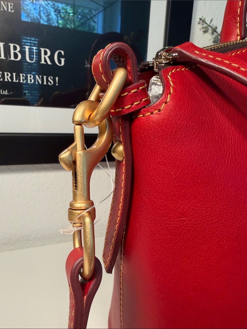 NWT Vintage Dooney & Bourke Florentine Leather Dome Satchel In Red/Bordeaux - Picture 16 of 17